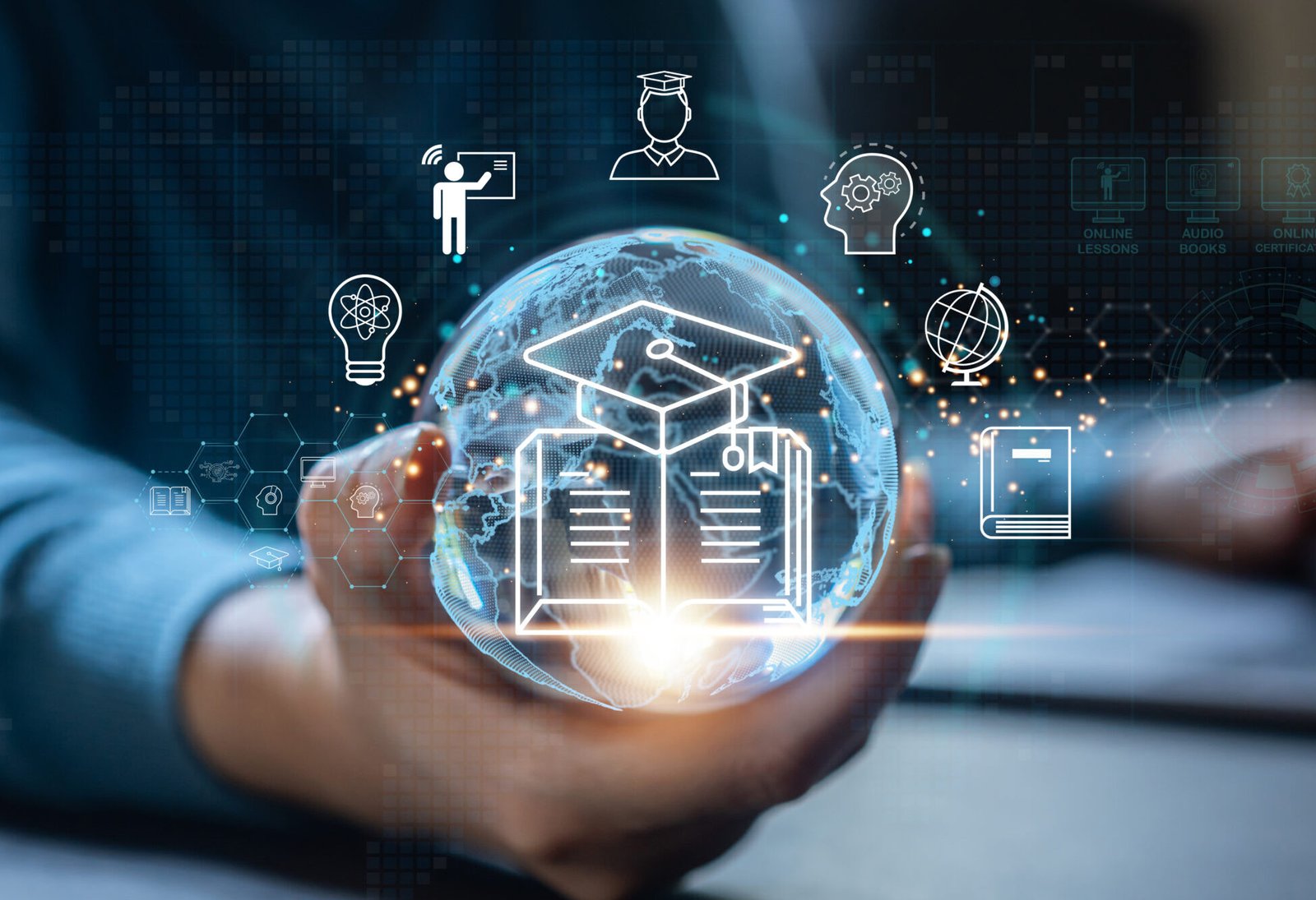 Human with technology internet learning and study online class webinar technology, e learning, online education, education, training, tutor, video lesson, course, knowledge in homeschool